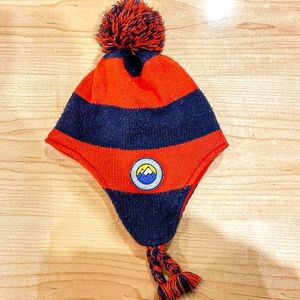 old navy boys orange & navy pom hat